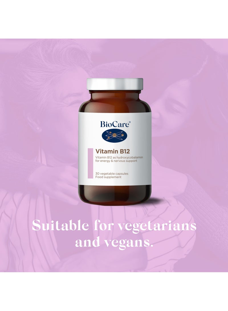 Biocare Vitamin B12 As Hydroxycobalamin For Energy And Nervous Support 30 Vegetable Capsules Food Supplement - Image 4