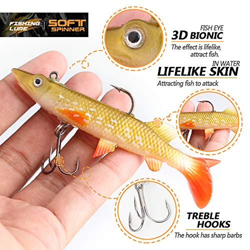 DONQL Soft Fishing Lures Kit, Fishing Soft Bait Fishing Lures Baits Tackle Set for Freshwater Trout Bass Salmon-Include Vivid Spinner Baits, Artificial Silicone Bass Bait with Box (10PCS) - Image 4