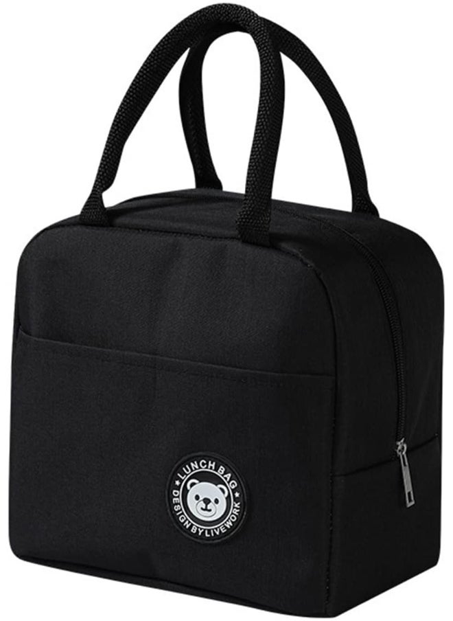 ECVV - Ecvv Black Lunch Bag Reusable Insulated Lunch Tote Bag Waterproof And Durable Lunch Cooler Handbags For Office Work School Picnic Hiking Beach Fishing - Image 1