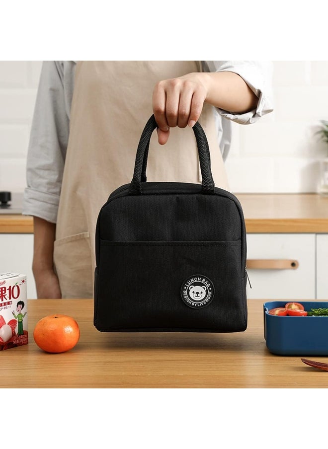 ECVV - Ecvv Black Lunch Bag Reusable Insulated Lunch Tote Bag Waterproof And Durable Lunch Cooler Handbags For Office Work School Picnic Hiking Beach Fishing - Image 1