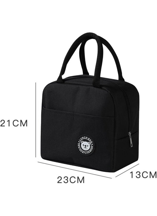 ECVV - Ecvv Black Lunch Bag Reusable Insulated Lunch Tote Bag Waterproof And Durable Lunch Cooler Handbags For Office Work School Picnic Hiking Beach Fishing - Image 1
