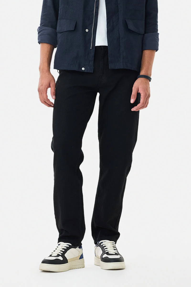 SNITCH Black Solid Relaxed Casual Jeans