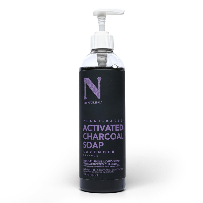 Dr. Natural Activated Charcoal Liquid Soap - Anti Acne and Blemishes - Deep Cleansing Body Wash - Gentle Body Soap for Clear Skin - Lavender - 16 oz - Image 1