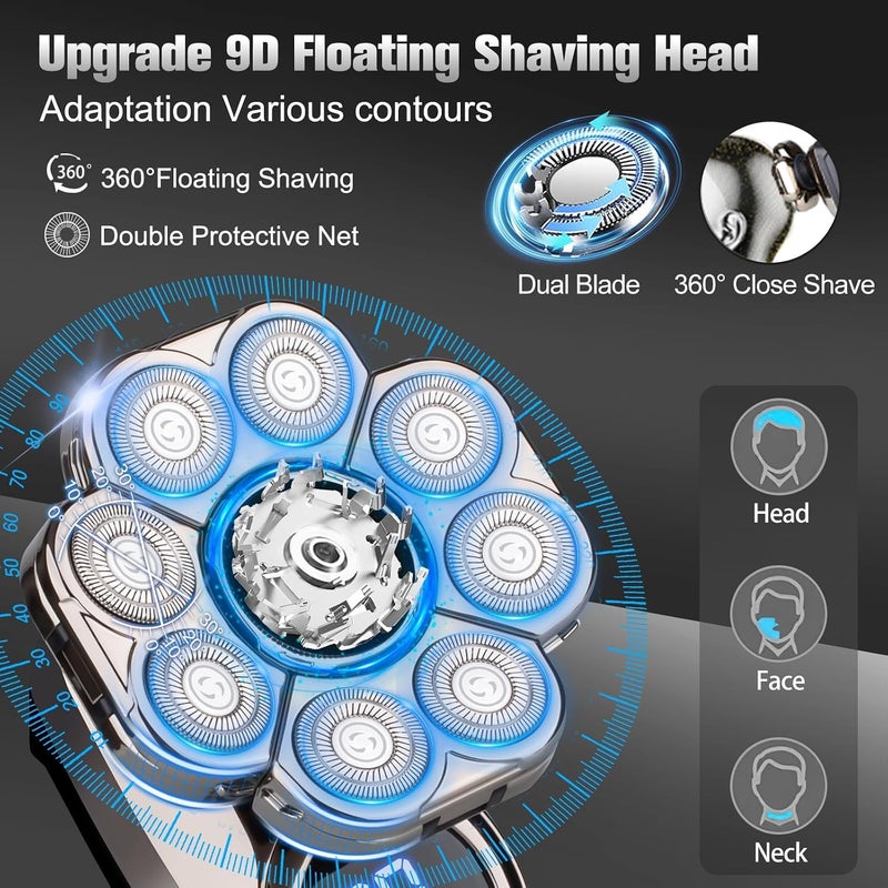 KASTWAVE 9D Electric Head Shaver for Bald Men, Upgraded 5-in-1 Head Shaver for Bald Men, Waterproof Wet/Dry Grooming Kit Electric Shaver for Men, Cordless Rechargeable Bald Head Razor for Home&Travel - Image 2