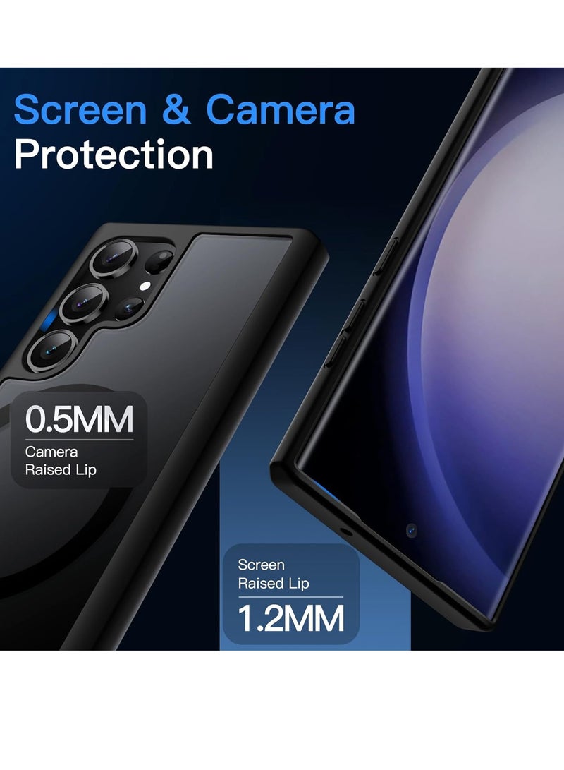 جراب مغناطيسي لهاتف Samsung Galaxy S23 Ultra 5G مقاس 6.8 بوصة، متوافق مع MagSafe، غطاء خلفي شفاف غير لامع مقاوم للصدمات (أسود) - Image 3