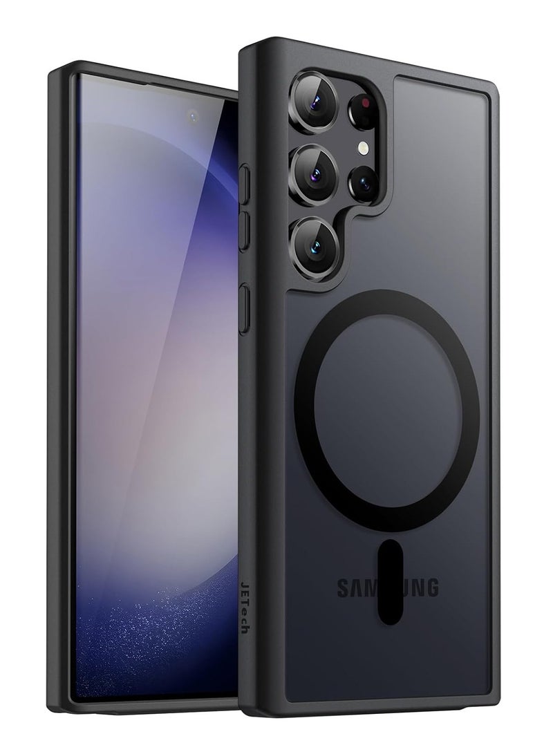 جراب مغناطيسي لهاتف Samsung Galaxy S23 Ultra 5G مقاس 6.8 بوصة، متوافق مع MagSafe، غطاء خلفي شفاف غير لامع مقاوم للصدمات (أسود) - Image 1