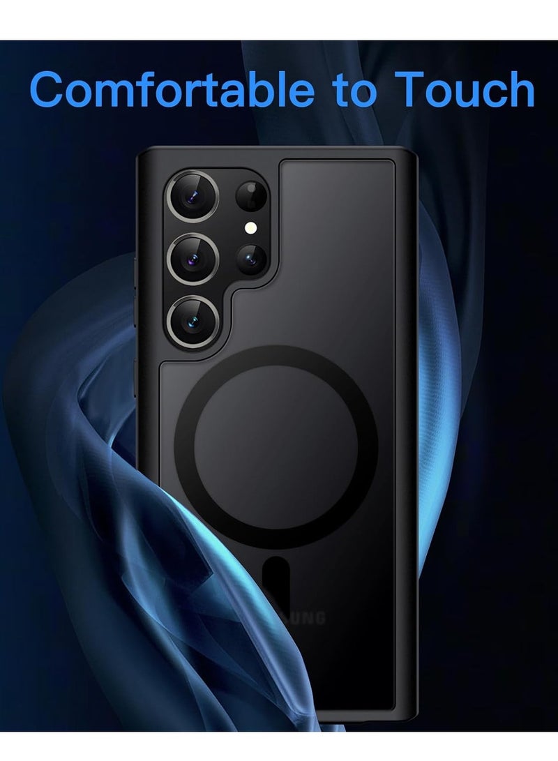 جراب مغناطيسي لهاتف Samsung Galaxy S23 Ultra 5G مقاس 6.8 بوصة، متوافق مع MagSafe، غطاء خلفي شفاف غير لامع مقاوم للصدمات (أسود) - Image 4