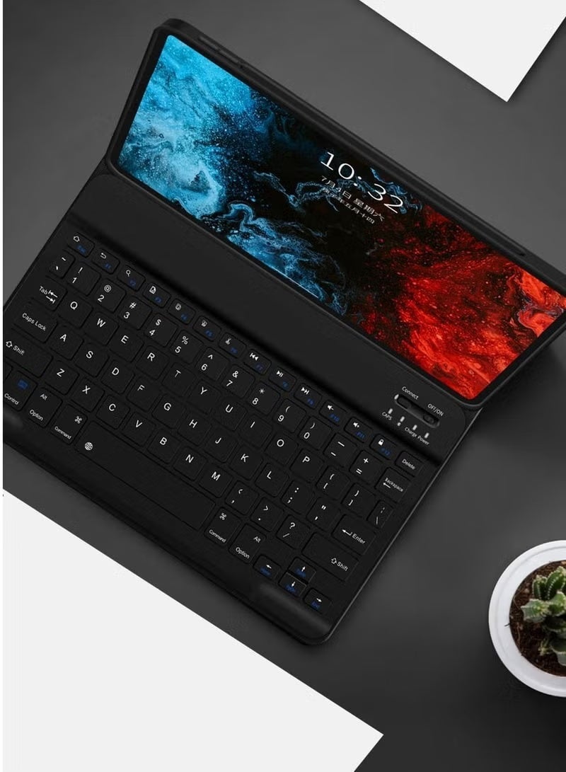 حافظة جلدية فاخرة مع لوحة مفاتيح لاسلكية قابلة للفصل لجهاز iPad Mini 6/8.3″ (2021) - لوحة مفاتيح إنجليزية/عربية، فتحة قلم رصاص، حماية 360 درجة، إغلاق قابل للطي - أسود - Image 1