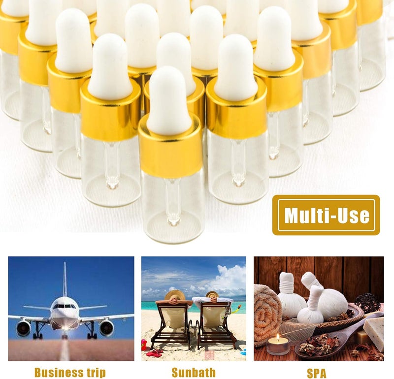 Easeen Sample Dropper Bottles, Mini Dropper Bottles with 2 Pcs Plastic Droppers for Traveling Essential Oils DIY Cosmetic Liquid Sample Perfume, Gold, 3ML, Minimalist - Image 5