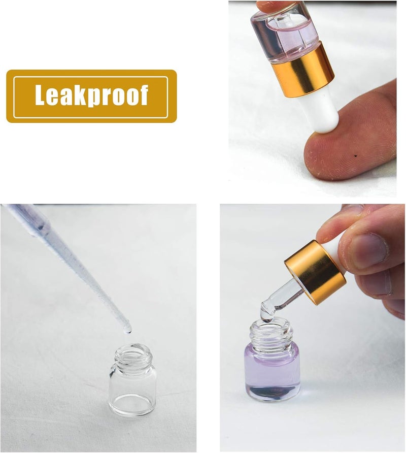 Easeen Sample Dropper Bottles, Mini Dropper Bottles with 2 Pcs Plastic Droppers for Traveling Essential Oils DIY Cosmetic Liquid Sample Perfume, Gold, 3ML, Minimalist - Image 3