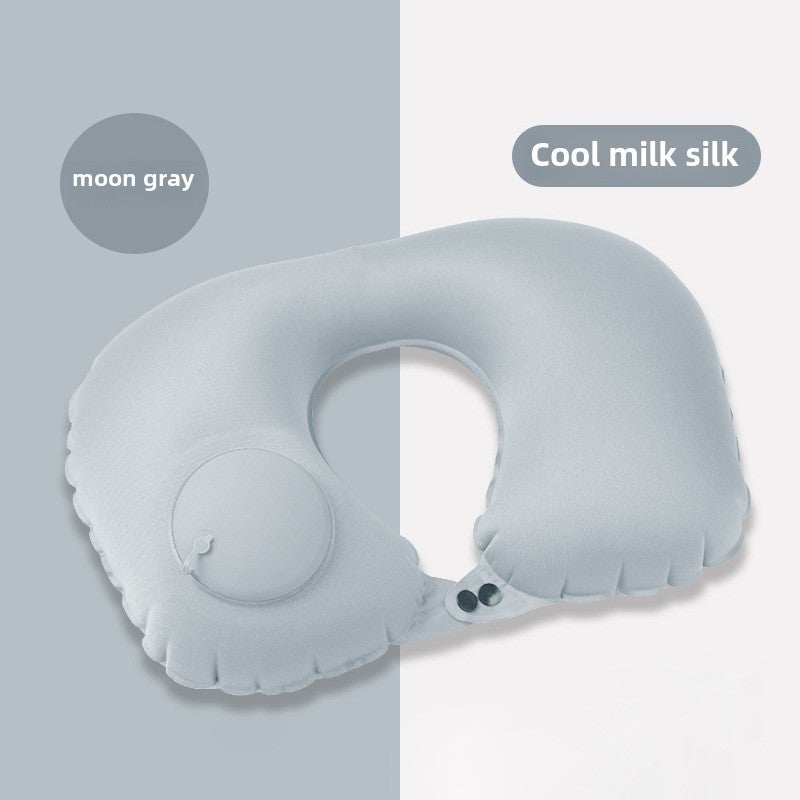 Inflatable U-Shaped Travel Pillow for Neck Support Temperament Gray-milk Silk 
