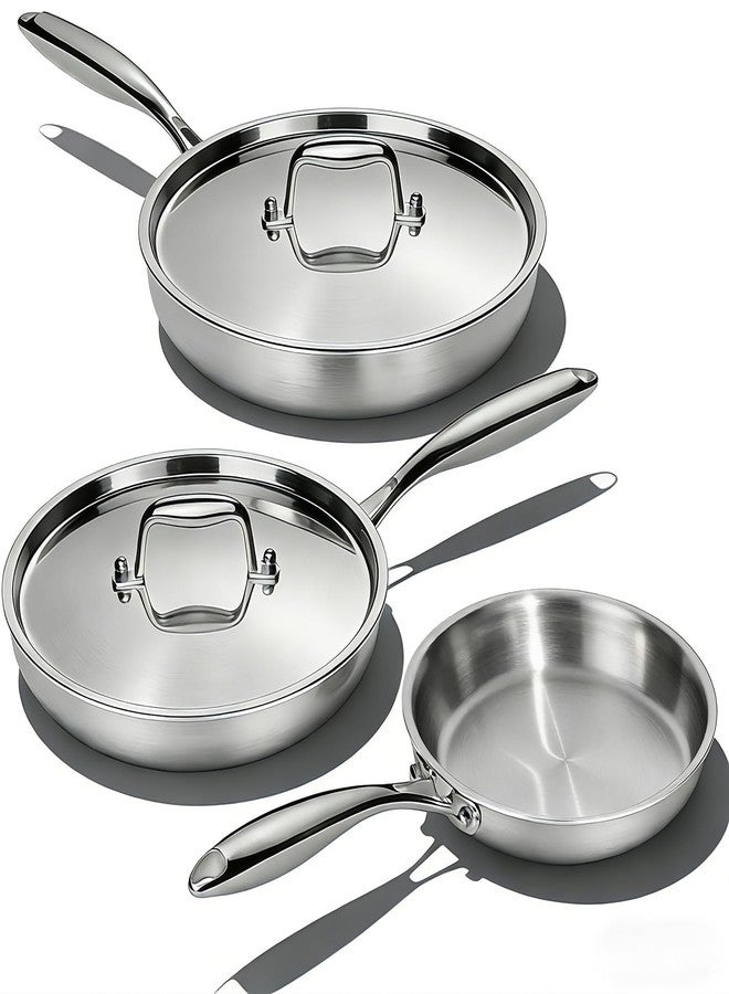 Umite Chef Stainless Steel Frying Pan Set with Lid, Umite Chef 3Pcs Skillet Set (Includes 8",10",12") - 5 Ply Stainless Clad - Heavy Duty & Professional Cookware Set, Fast & Even Heat, Dishwasher and Oven Safe - Image 1