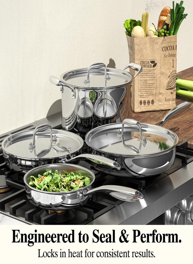 Umite Chef Stainless Steel Frying Pan Set with Lid, Umite Chef 3Pcs Skillet Set (Includes 8",10",12") - 5 Ply Stainless Clad - Heavy Duty & Professional Cookware Set, Fast & Even Heat, Dishwasher and Oven Safe - Image 3