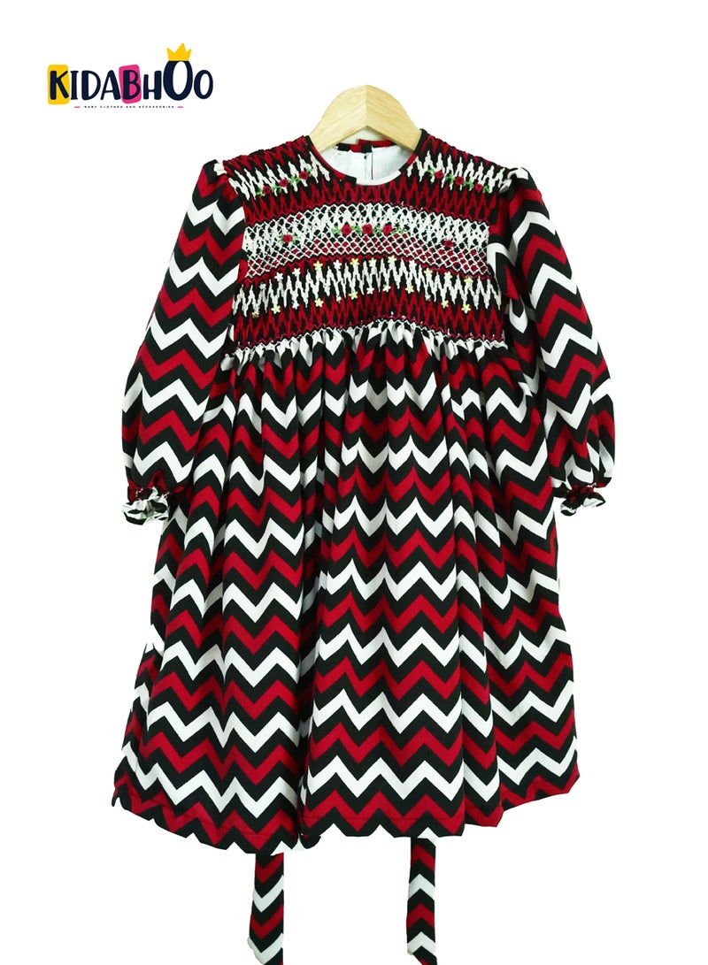 كيدابهو فستان أطفال سموكيد للبنات - شيفرون شيك - Image 1