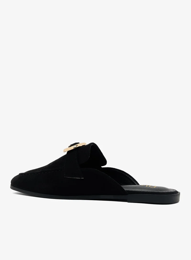 Ella Black Classic Suede Mules With Gold Hardware for Women | Best Price UAE