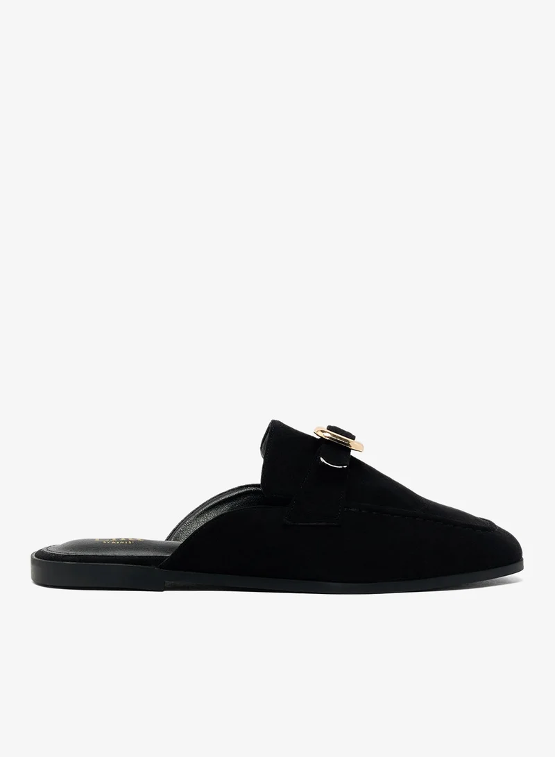 Ella Black Classic Suede Mules With Gold Hardware for Women | Best Price UAE