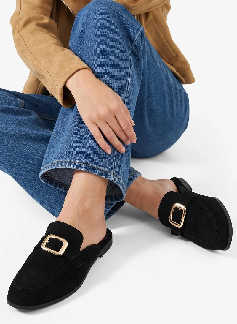 Classic Suede Mules With Gold Hardware