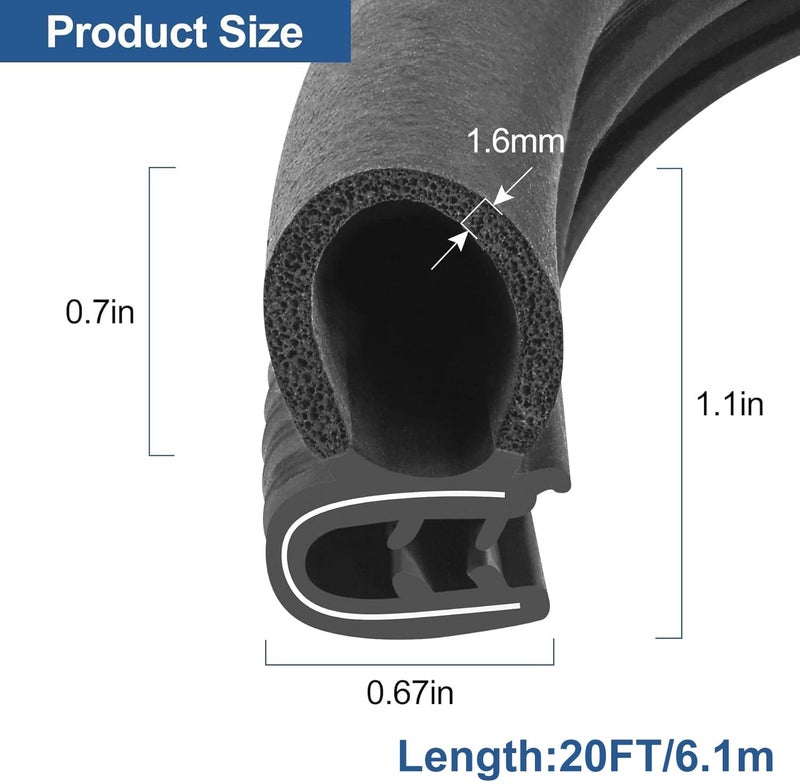 Kikerike Automotive Door Weather Stripping 20Ft Car Door Rubber Edge Trim Seal Strip Gasket with Side Bulb for Car Bus Camper Boat RV Truck Doors - Image 2