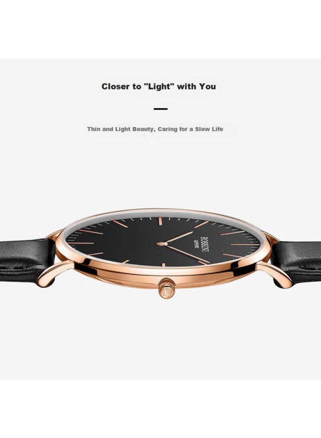Rossini Men'S Quartz Watch, Black Dial With Leather Strap, Student Birthday Gift For Boyfriend, Chinese Brand, Simple Design, Ultra-Thin, Water-Resistant, 517769 - Image 4