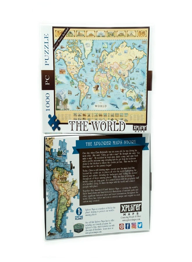 Xplorer Maps The World Map Cardboard Jigsaw Puzzle - 1000 Pieces Hand-Illustrated - Educational, Family Activity, Ages 8+, Includes Poster - 25.4 x 19.8 - Image 2