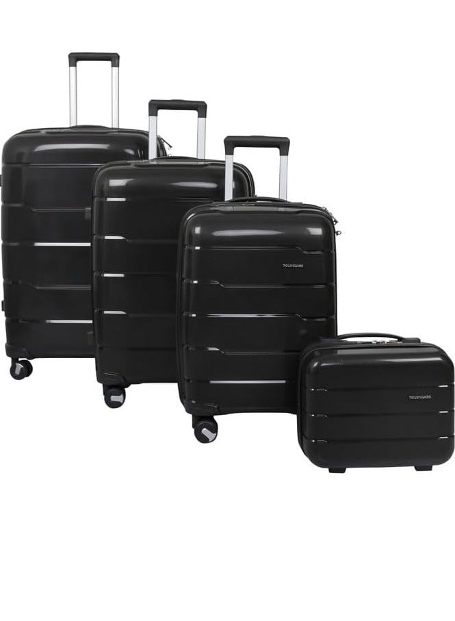 Milan Unisex Spinner Luggage Set - 4 Pieces - Black. Made of unbreakable polypropylene.  - Image 1