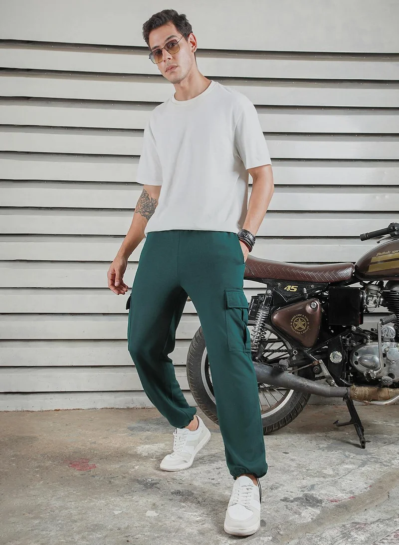 هاي ستار Men's Dark Green 100% Polyester Printed Full Length Casual Jogger Straight Fit Trouser