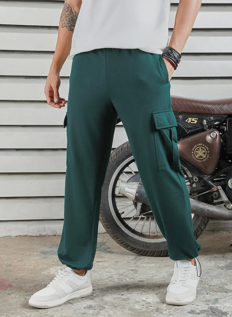 HIGH STAR Men's Dark Green 100% Polyester Printed Full Length Casual Jogger Straight Fit Trouser