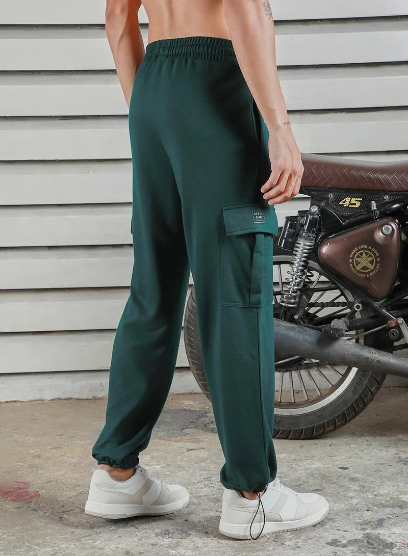 HIGH STAR Men's Dark Green 100% Polyester Printed Full Length Casual Jogger Straight Fit Trouser