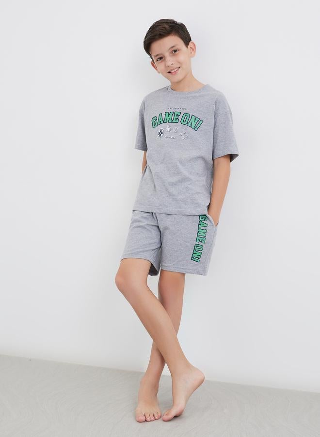 Styli Graphic Print Cotton T-Shirt and Shorts Set - Image 1