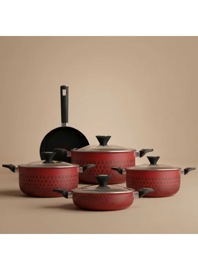 Cookware Set, 9 Pieces, Glass Lid - Red/Black - Image 1