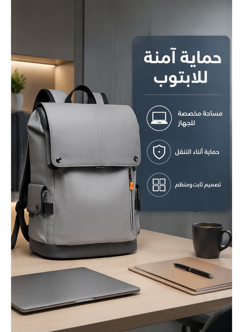 ميا حقيبة ظهر رجالية، حقيبة كتف كبيرة السعة ومقاومة للماء لحمل الكمبيوتر المحمول، مناسبة للعمل والسفر (رمادي فاتح) - Image 3