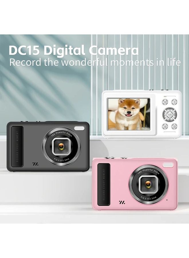 Black DC15 Mini Portable Camera 4K 64MP Anti Shake 18x Zoom 900mAh Battery - Image 3