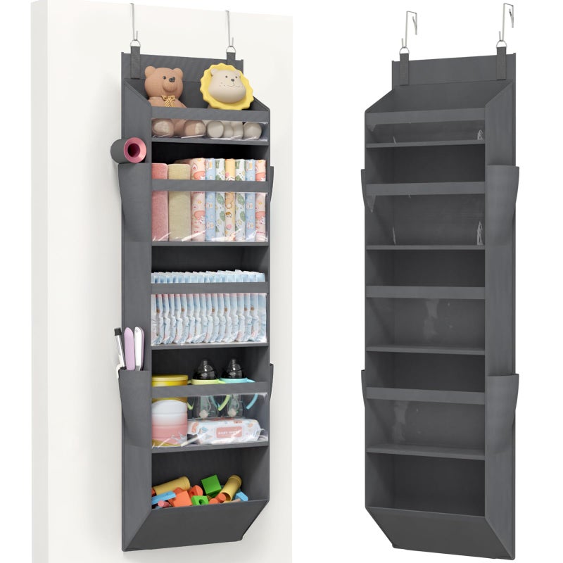 Lifewit 1 Pack Over the Door Organizer 5 Section Clear Window Hanging Storage with 4 Side Pockets Sturdy Anti Tilt 40 lbs Load Behind Door for Closet Bedroom Bathroom Nursery Dorm Dark Gray - Image 2