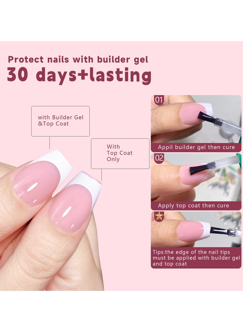 general French Gel Nail Tips, 150 Medium Coffin Snap Soft Gel Fake Nails, 3-in-1 Coat, Pre-applied X-Coats  Primer, 15 Sizes of Nail Extensions No File Required - Image 4