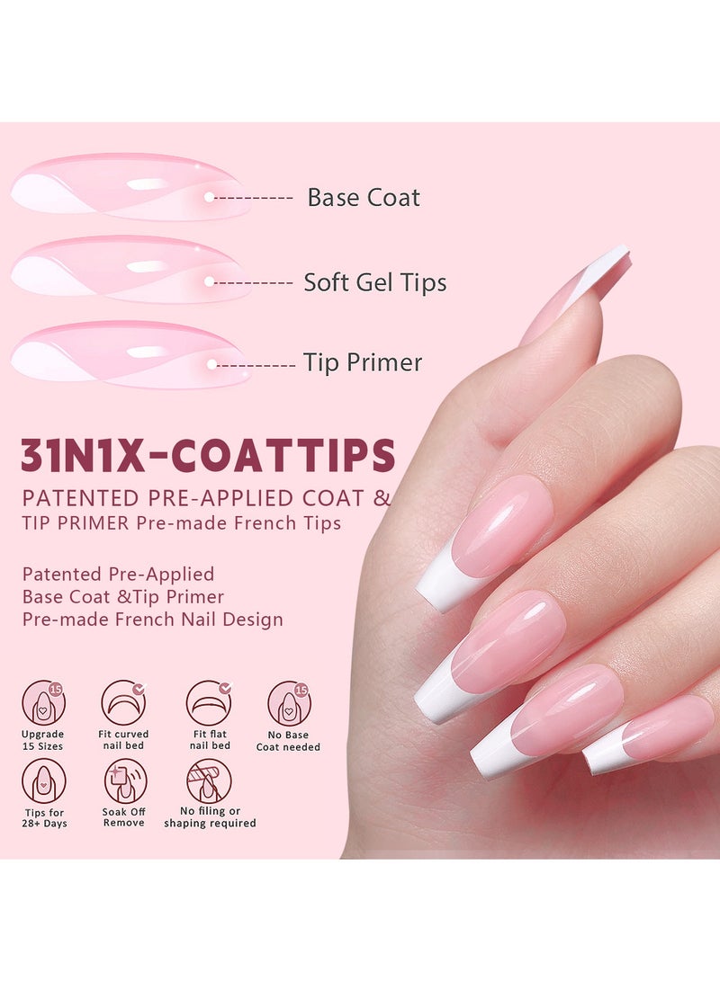 general French Gel Nail Tips, 150 Medium Coffin Snap Soft Gel Fake Nails, 3-in-1 Coat, Pre-applied X-Coats  Primer, 15 Sizes of Nail Extensions No File Required - Image 3