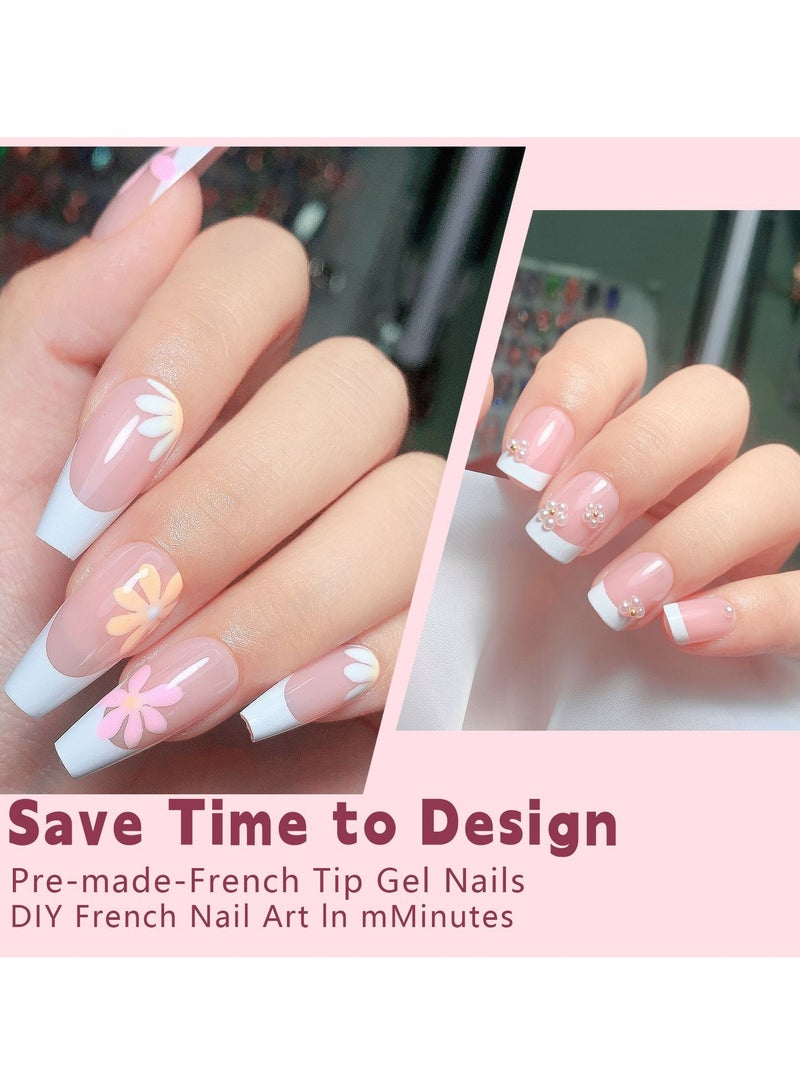 general French Gel Nail Tips, 150 Medium Coffin Snap Soft Gel Fake Nails, 3-in-1 Coat, Pre-applied X-Coats  Primer, 15 Sizes of Nail Extensions No File Required - Image 5