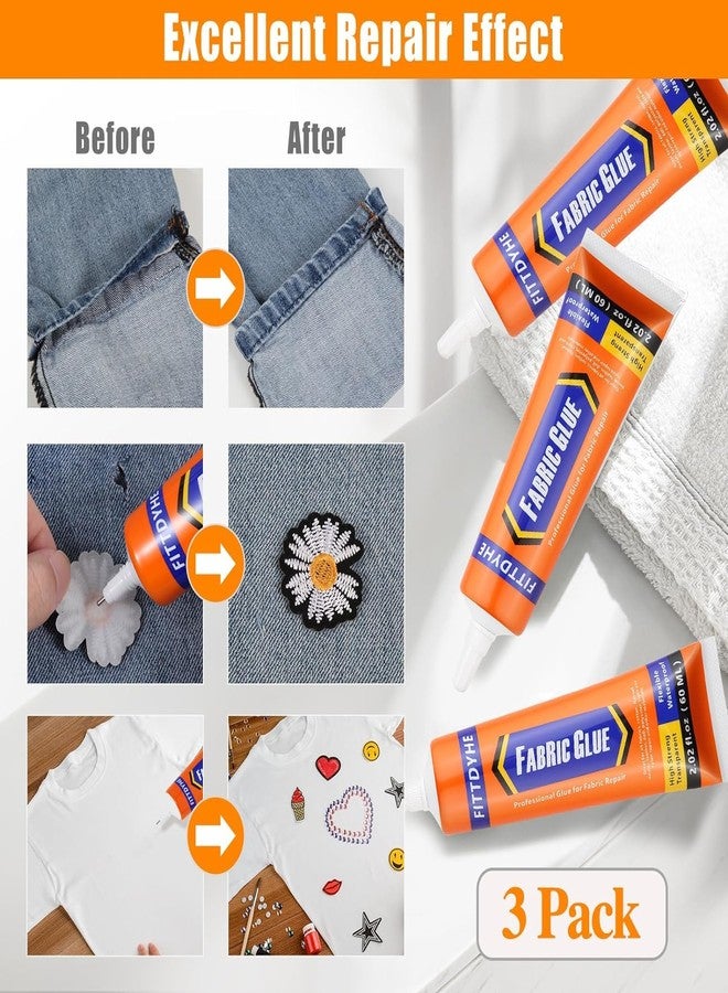 FITTDYHE 3Pcs Fabric Glue Permanent, 60 ML Washable Clear Clothing Glue, Super Fabric Glue for Rhinestones, Patches, Clothes, Denim, Leather, Polyester, Fabrics, Doll Repair, Flannel, Cotton - Image 4
