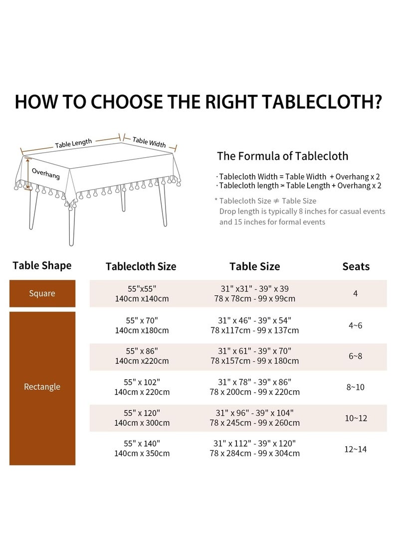 GUDOO مفارش طاولة، بمقاس 55 × 86 إنش، مفرش طاولة مقاوم للماء، من الكتان مقاوم للتجاعيد وتلاشي اللون، تصميم ريفي لتزيين المطبخ وغرفة الطعام (مستطيل/طويل، يناسب 6-8 مقاعد، لون قهوة فاتح). - Image 2
