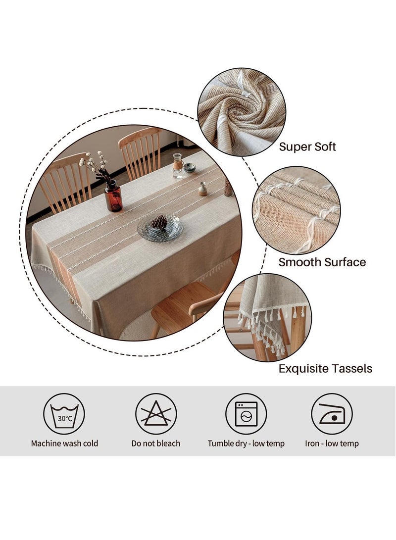 GUDOO مفارش طاولة، بمقاس 55 × 86 إنش، مفرش طاولة مقاوم للماء، من الكتان مقاوم للتجاعيد وتلاشي اللون، تصميم ريفي لتزيين المطبخ وغرفة الطعام (مستطيل/طويل، يناسب 6-8 مقاعد، لون قهوة فاتح). - Image 3
