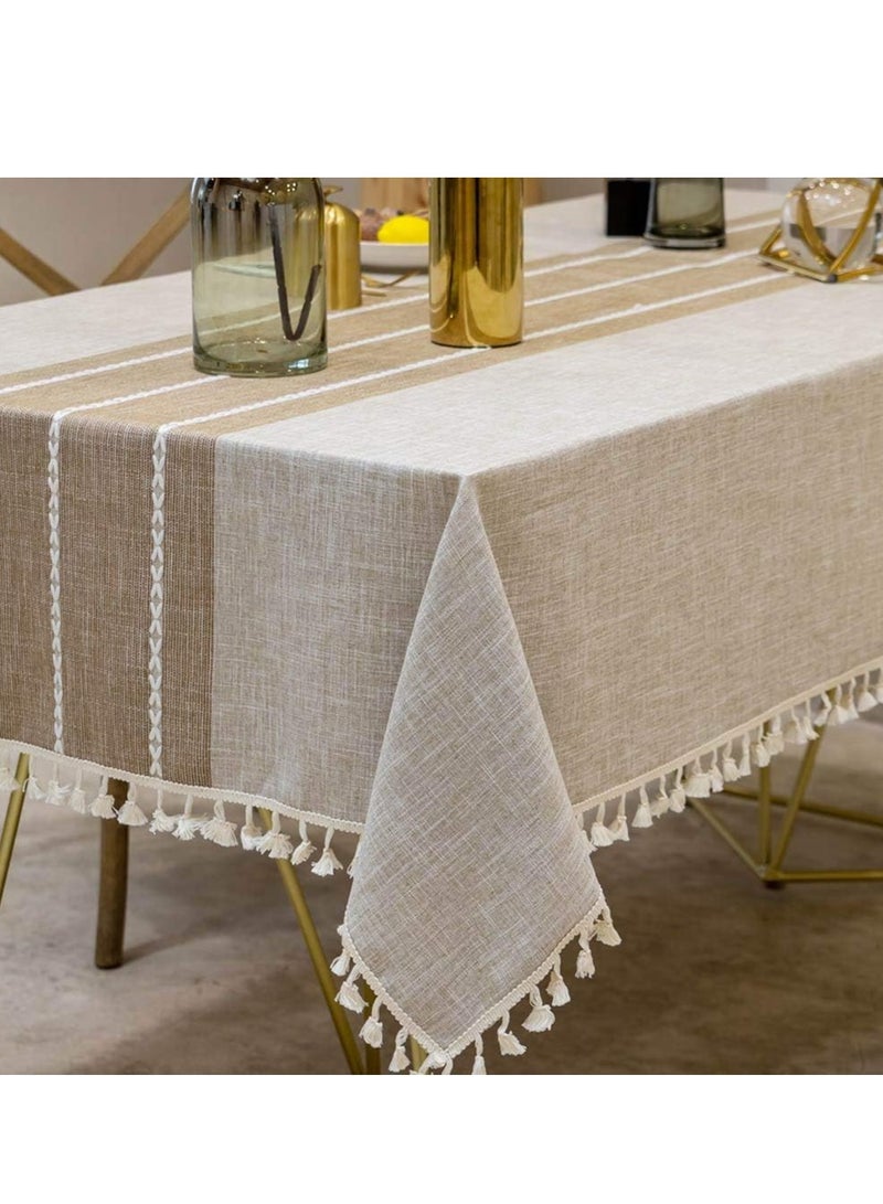 GUDOO مفارش طاولة، بمقاس 55 × 86 إنش، مفرش طاولة مقاوم للماء، من الكتان مقاوم للتجاعيد وتلاشي اللون، تصميم ريفي لتزيين المطبخ وغرفة الطعام (مستطيل/طويل، يناسب 6-8 مقاعد، لون قهوة فاتح). - Image 1