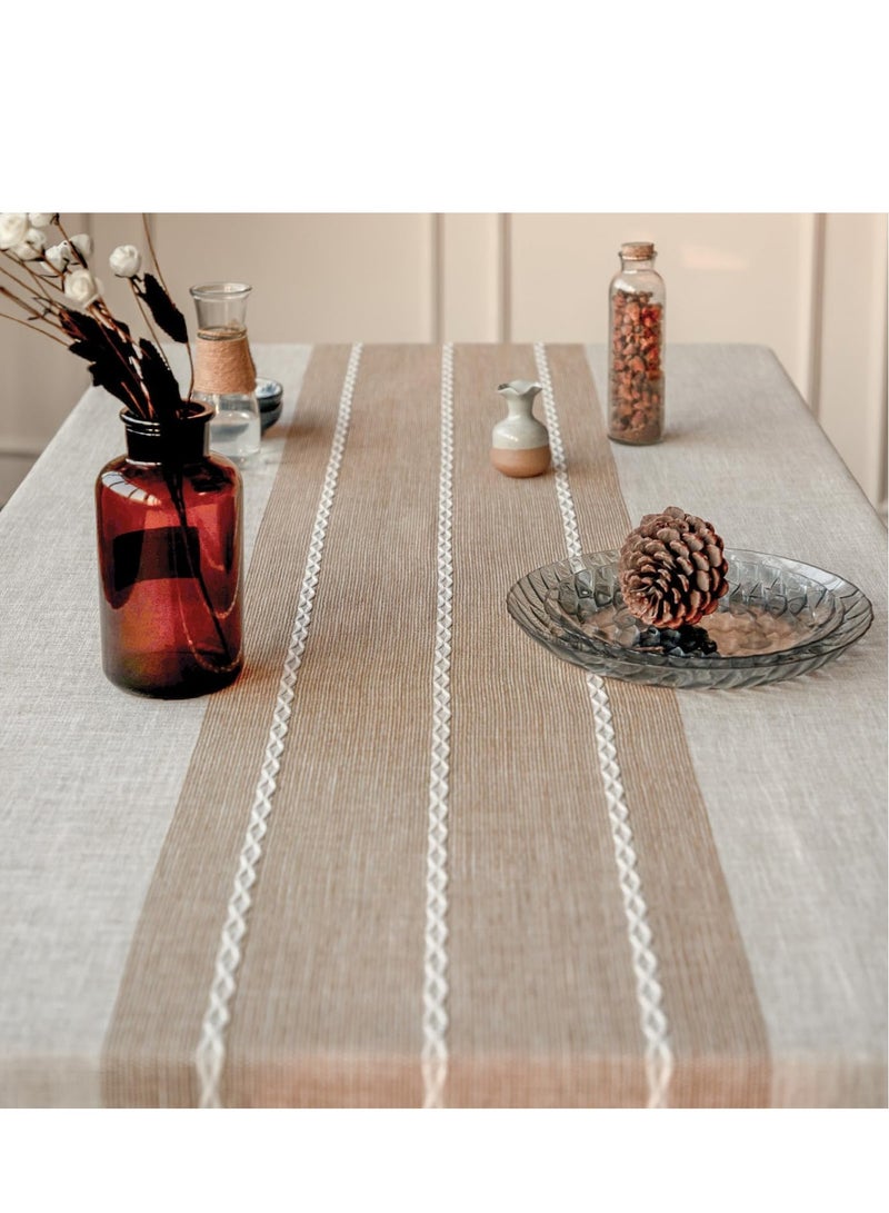 GUDOO مفارش طاولة، بمقاس 55 × 86 إنش، مفرش طاولة مقاوم للماء، من الكتان مقاوم للتجاعيد وتلاشي اللون، تصميم ريفي لتزيين المطبخ وغرفة الطعام (مستطيل/طويل، يناسب 6-8 مقاعد، لون قهوة فاتح). - Image 4