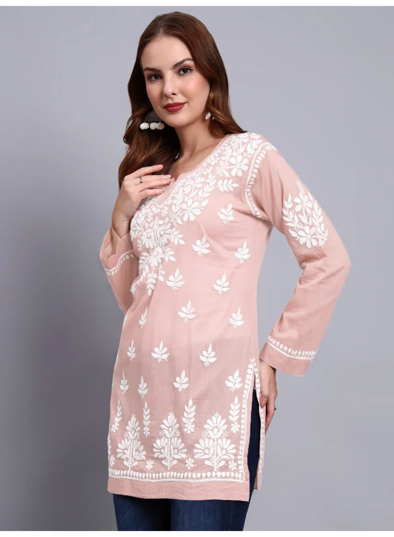 Alaya Peach Women Hand Embroidered Chikankari Cotton Short Top -AL3724 for Women | Best Price UAE