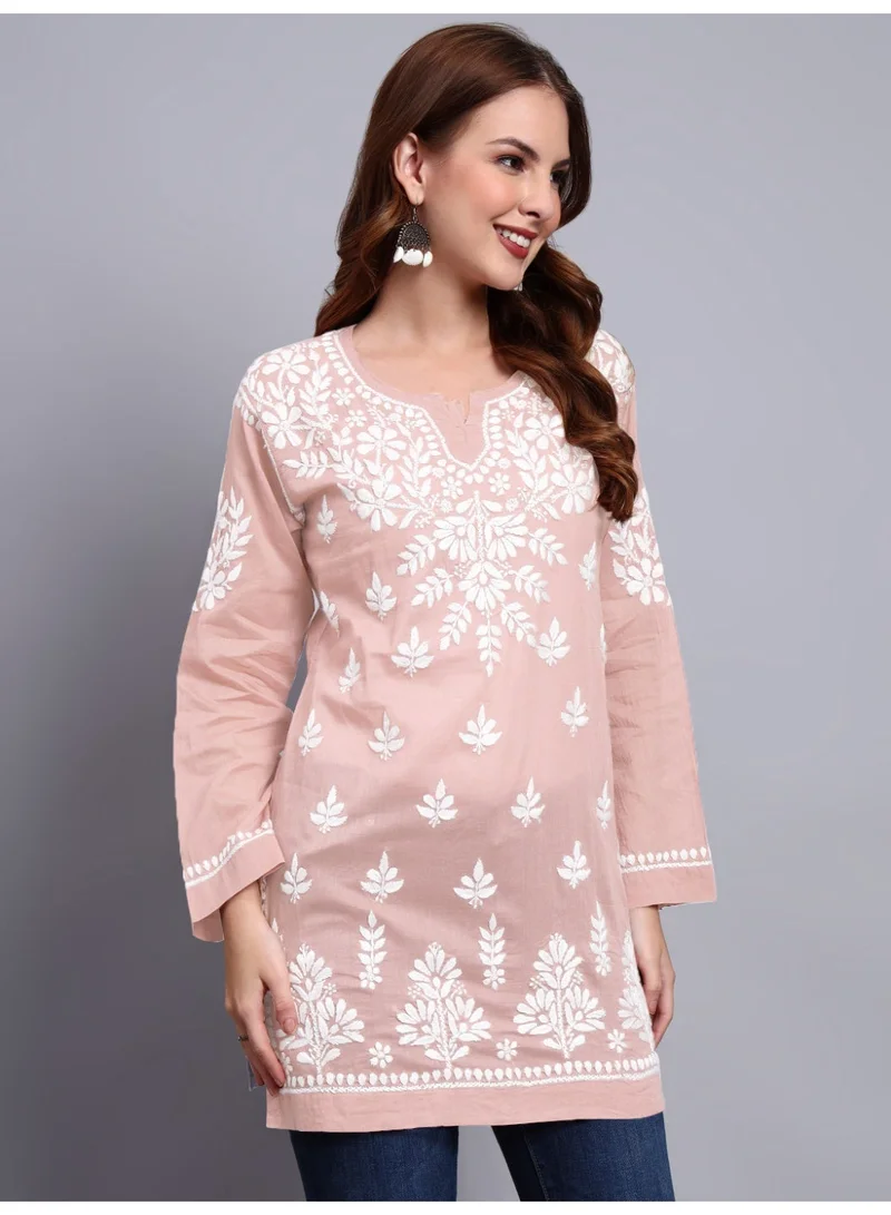 Alaya Peach Women Hand Embroidered Chikankari Cotton Short Top -AL3724 for Women | Best Price UAE