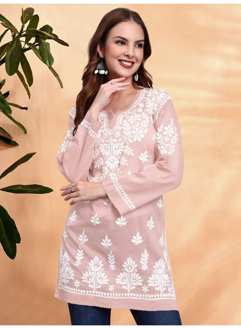 Alaya Women Hand Embroidered Chikankari Cotton Short Top -AL3724