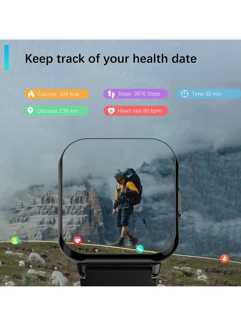 PEJE Smart Watch For Men,1.83" Display,Prayer Alerts,Arabic Support,Bluetooth Calls,1ATM Waterproof,Spo2/Hr/Sleep Tracking,123+ Sports Modes,7-Day Battery (280mah),Ios/Android. (Black)