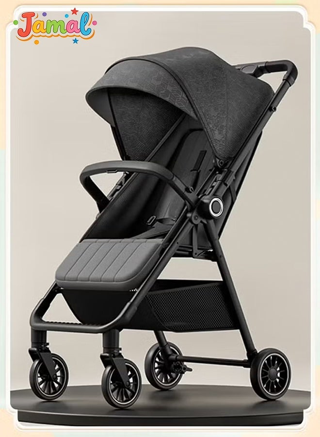 Jamal Lightweight Reversible Travel Stroller｜High Landscape Design｜Only 4.8kg, One-Click Fold｜360° Shock-Absorbing Wheels｜Multi-Position Recline｜For 0–4 Years｜Cabin-Friendly Black Single Stroller - Image 1