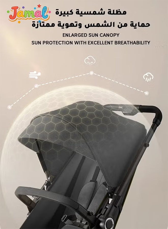 Jamal Lightweight Reversible Travel Stroller｜High Landscape Design｜Only 4.8kg, One-Click Fold｜360° Shock-Absorbing Wheels｜Multi-Position Recline｜For 0–4 Years｜Cabin-Friendly Black Single Stroller - Image 5
