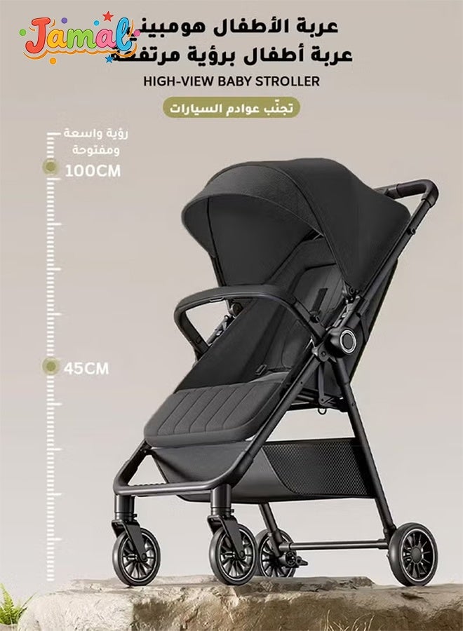 Jamal Lightweight Reversible Travel Stroller｜High Landscape Design｜Only 4.8kg, One-Click Fold｜360° Shock-Absorbing Wheels｜Multi-Position Recline｜For 0–4 Years｜Cabin-Friendly Black Single Stroller - Image 3