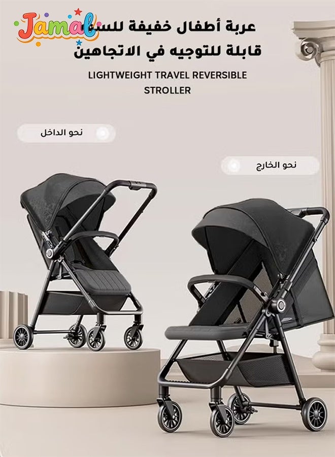 Jamal Lightweight Reversible Travel Stroller｜High Landscape Design｜Only 4.8kg, One-Click Fold｜360° Shock-Absorbing Wheels｜Multi-Position Recline｜For 0–4 Years｜Cabin-Friendly Black Single Stroller - Image 2