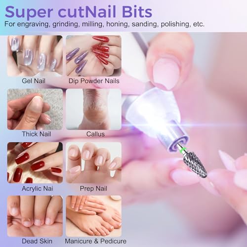 Fantexy 3/32" Carbide Nail Drill Bit - Remove Acrylic Hard Gels Quickly and Safely,Professional Cone Tungsten Drill Bits Set Nail File Acrylic for Manicure,Pedicure,Cuticle Cleaner (Coarse - C) - Image 5
